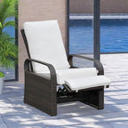 ART TO REAL Outdoor Recliner, Automatic Adjustable Wicker Lounge Recliner Chair with 5.12'' Thicken Cushion, All Weather Aluminum Frame, Brown Wicker + Beige Cushion