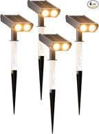 Solar Spotlights Outdoor Waterproof- 2 IN 1 Solar Spot Lights Outdoor with 2 Lighting Modes & PC Light Guide Column for Garden Yard Pathway | Warm Yellow 3000k Spotlights | IP65 Waterproof | 4 Pack
