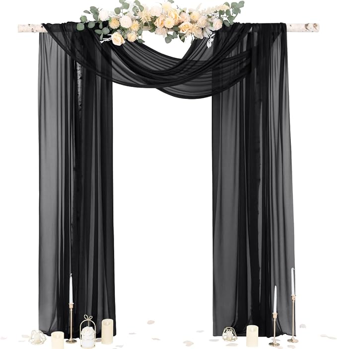 Outdoor Curtain Panel, Black Sheer Chiffon Arch Drape, 29 x 236 In
