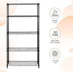 Amazon Basics 5-Shelf Adjustable Heavy Duty Steel Wire Storage Shelves for Garage, Kitchen, Easy Assembly, 36" x 14" x 72", Black | Heavy Duty, Adjustable, for Kitchen, Garage, Shelving Organizer