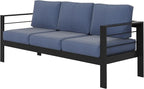 Wisteria Lane Patio Furniture Aluminum Sofa, All-Weather Outdoor 3 Seats Couch, Black Metal Chair with Blue Cushions