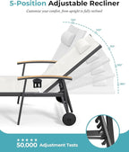 Ciokea Outdoor Lounge Chair with Pillow Set of 4, 5-Position Chaise Lounge with Wheels & Armrests, 400 lbs Heavy Duty Aluminum Pool Lounge Chairs, for Beach, Deck, Poolside & Backyard, White