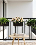 vensovo 16 Inch Railing Planter for Outdoor Plants - 3 Pack Large Metal Balcony Hanging Planters with Detachable Hooks and Drain Holes Oval Box Rail Pots for Home Garden Fence, Black