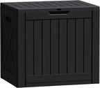 Flamaker Resin Deck Box 40 Gallon Waterproof Outdoor Indoor Storage Box Imitation Wood Resin for Patio Furniture Garden Tools and Pool (Black)