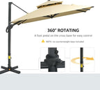 Outsunny 10ft Offset Patio Umbrella, Hanging Cantilever Umbrella, Square Shape, Aluminum Cross Base, Tilt, 360-Degree Rotation