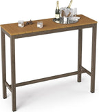 Outdoor Bar Table, 45" Patio Bar Height Counter Console Table, Waterproof HDPS Slatted Top, Weather Resistant, Hot Tub, Balcony, Yard, Indoor or Outdoor Use, Teak