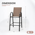 HOMREST Outdoor Bar Height Stools Set of 6,Stackable Patio Chairs with Armrests, High Back Textilene Chairs with Breathable Fabric & Metal Frame for All Weather,Brown