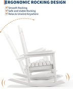 GarveeLife Poly Lumber Rocking Chair Outdoor Set of 2 with Side Table - HDPE High Back Porch Rocker Chairs for Adults - All Weather Resistant Furniture for Patio - White
