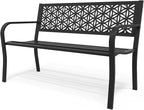 VINGLI 50" Outdoor Bench Metal with Floral Back, Garden Bench Front Porch Benches for Yard Patio Entryway Park Outside, 800lb Capacity - Black