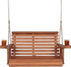 Amish Casual 3 Foot Roll Back Porch Swing with Cup Holders in Cedar Stain - Amish Made in The USA from Treated Pine Heavy Duty 700 Lb. Weight Capacity
