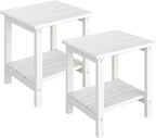 GarveeLife Outdoor Side Table 2-Tier, 18 in HDPE All Weather Resistant Patio Side Tables for Outside, End Table for Patio Pool Deck Indoor Backyard, White-2Pcs
