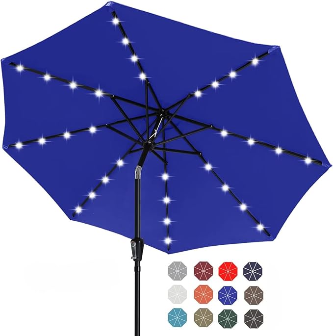 ABCCANOPY Solar Led Patio Umbrellas with 32LED Lights 11FT (Blue)