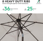 JEAREY 9FT Outdoor Patio Umbrella Outdoor Table Umbrella with Push Button Tilt and Crank, Market Umbrella 8 Sturdy Ribs UV Protection Waterproof for Garden, Deck, Backyard, Pool (Fog Gray)