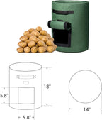 Delxo 5 Pack 10 Gallon Potato Grow Bags, Garden Planting Growing Bag with Flap, Double Layer Breathable Nonwoven Cloth for Potatoes/Planter/Vegetable/Tomato Fabric Pots with Handles Green