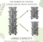 Umigy 2 Set of 7 Tier Vertical Planter Stackable Tower Planters Strawberry Herb Flower and Vegetable Pots Indoor Outdoor Gardening Pots with Removable Wheels and Tools(Light Gray)