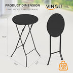 VINGLI 24" Plastic Folding Round Table Bar Height, HDPE Matrial with Gray Metal Finish, High Top Table for Outdoor Party, Cafes, Restaurants, Backyard, Dining Room, Wedding Event,1 Pack, Black