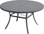 VICLLAX 63" Outdoor Round Patio Table with Umbrella Hole, All Weather Metal Round Outdoor Dining Table for Lawn Garden, 8-10 Person Table, Grey