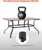 VEVOR Outdoor Patio Dining Table, 59 inch Long Rectangular Wood-Like Steel Slat Backyard Bistro Tables for 4-6, with 1.5 in Umbrella Hole, All-Weather Large Furniture for Lawn Garden Porch, Brown