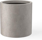 Kante 9.8" Dia Round Concrete Planter, Modern Style Large Cylindrical Plant Pot with Drainage Hole and Rubber Plug for Indoor Outdoor Patio, Weathered Concrete