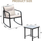 Devoko 3 Piece Rocking Bistro Set Wicker Patio Outdoor Furniture Porch Chairs Conversation Sets with Glass Coffee Table (Beige)