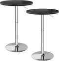 Flamaker Round Bistro Pub Table 23.6 Inch Height Adjustable 360° Swivel Bar Table Metal Base for Pub, Dining Room, Party (2, Black-Silver)