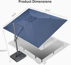 PURPLE LEAF Patio Umbrella 10' X 13' Rectangle Cantilever Umbrella Large Aluminum Outdoor Umbrellas with 360-degree Rotation & UPF40+ Premium Fabric for Deck Pool Garden Yard, Ocean Slate