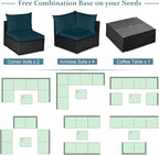 Tangkula 7 Piece Patio Furniture Set, Outdoor Wicker Sectional Sofa with Pillows and Cushions, and Coffee Table, Patio Conversation Set for Garden, Lawn (Peacock Blue)