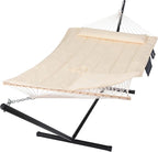 SUNCREAT Two Person Hammock with 12ft Stand Included, Max 475lbs Capacity, Heavy Duty Free Standing Hammock, Beige
