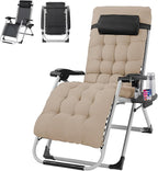 VINGLI Padded Zero Gravity Chair, Lounge Chair with Removable Cushion & Tray， Folding Reclining Patio Chairs， Recliner Chair for Lawn，Indoor Outdoor-Khaki