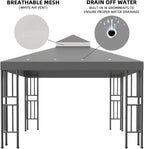 Sumfaller 10x10 FT Gazebo Replacement Canopy Top Cover Double Tiered Canopy Top Cover for Outdoor BBQ Roof Cover Grill Shelter (Grey)