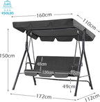AECOJOY 3-Seat Outdoor Clearance Porch Swings for Adults, Outdoor Patio Swing with Adjustable Canopy & Removable Cushion for Backyard, Garden, Balcony, Grey