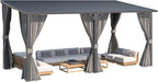 AECOJOY 16'x8' Outdoor Hardtop Metal Gazebo with Curtain and Netting for Patio, Large 8x16 Lean to Wall Mounted Pergolas and Grill Gazebos Clearance, Heavy Duty Galvanized Steel Roof Awnings for Decks
