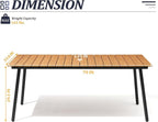 70" Patio Outdoor Dining Table for 4-6, Weather-Resistant Wood-Grain Top with Aluminum Frame & Umbrella Hole for Deck Gatherings, Brown