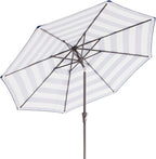 JEAREY 9FT Outdoor Patio Umbrella with Solar Lights, LED Lighted Pool Umbrella with Tilt and Crank, Outdoor Table Umbrellas for Deck, Yard & Market (Blue White Striped)