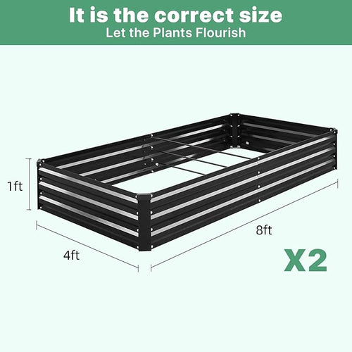 2 Pack 8×4×1ft Galvanized Metal Raised Garden Bed, Metal Planter Kit Box Outdoor for Deep-Rooted Vegetables, Flowers, Green and Herbs