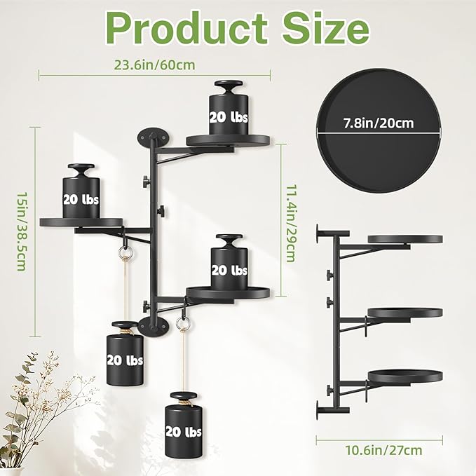 iDavosic.ly Rotating Window Plant Shelves, 3-Tier Metal Wall Stand with 2 Hooks, Flower Display Holder Rack for Living Room, Space Saving, Modern Black (Pots/Chains/Plants Not Included)