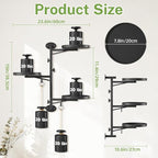 iDavosic.ly Rotating Window Plant Shelves, 3-Tier Metal Wall Stand with 2 Hooks, Flower Display Holder Rack for Living Room, Space Saving, Modern Black (Pots/Chains/Plants Not Included)