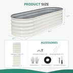 Galvanized Raised Garden Bed - 6×2×1.4ft Planter Raised Beds for Gardening | Oval Metal Garden Planter Box with Safety Edging and Gloves for Vegetables Fruits and Flower White