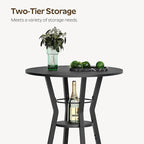 Bar Table, 2-Tier Round High Top Table, Pub Table, Home Bar Counter Height, Bistro Tables, for Kitchen, Living Room, Meeting Room, Pub, Black BT03BB