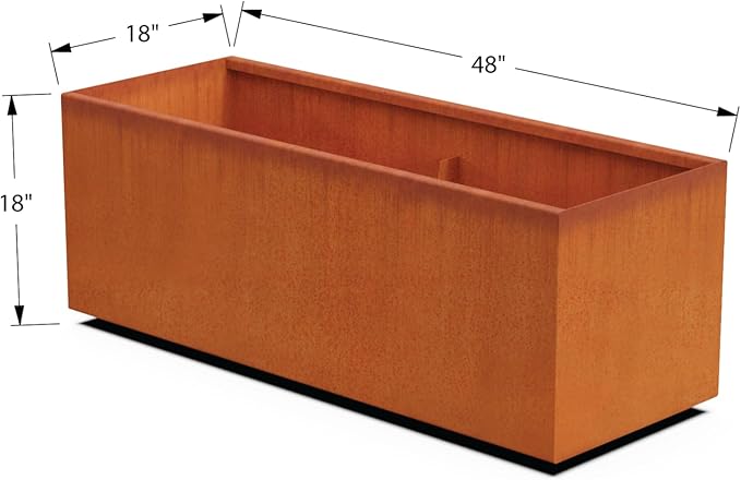 PLANTERCRAFT Large Rectangular Planters for Outdoor Plants – 48x18x18 Corten Steel Planter Box for Patios & Borders | Heavy Duty, Extra Large Outdoor Planters | Fully Assembled Metal Planter Rectangle