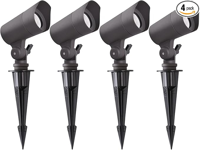 LED Landscape Lights with Connectors, 12V Low Voltage, Warm White 3000k, 4W, 175LM, Outdoor Waterproof Garden Pathway Lights Wall Tree Flag Spotlights with Spike Stand, 4 Pack