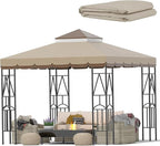 10x10 Canopy Replacement Top Double Tiered Gazebo Cover for Yard, Patio & Garden Durable Sunshade Replacement (Coffee Liqueur+Brown with lace)