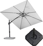 PURPLE LEAF 9' X 12' Right-left Tilt Patio Umbrella with Base Outdoor Cantilever Swivel Rectangle Umbrella Aluminum Offset Umbrella with 360-degree Rotation for Garden Deck Pool Patio White