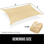 GORILLA GRIP Heavy Duty Sun Shade, UV Protection Fade Tear and Rust Resistant Rectangle Sunshade Canopy, Curved Edges Blocks Sunlight, Breathable Sail, Outdoor Patio, Lawn Garden, 8x12 FT Sand