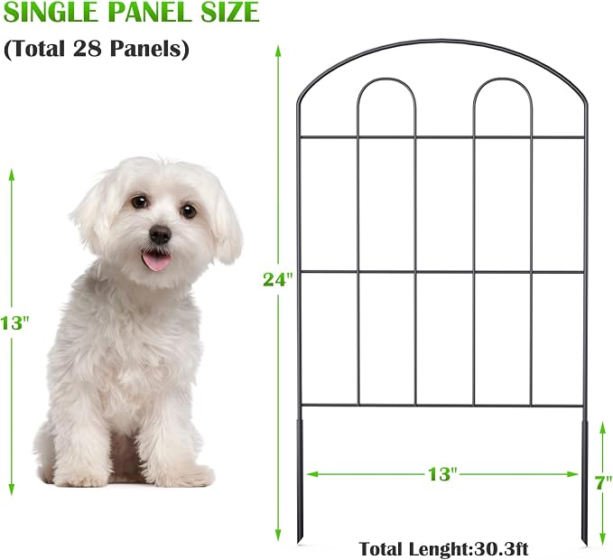 Decorative Garden Fence 28 Panels, 24in x 30ft Black Coated Metal