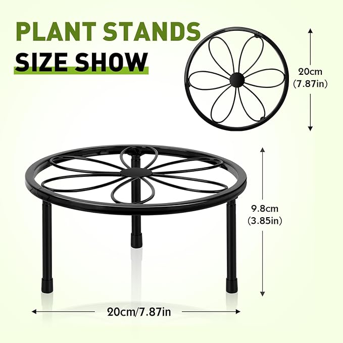 ESRICH 2 Pack 7.8" Metal Plant Stand Indoor , Black Plant Stands Outdoor, Rustproof Round Heavy Duty Flower Pot Stand, Potted Plant Holder for Garden Home