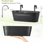 Dahey 4 Pcs Metal Hanging Flower Pots for Railing Fence Outdoor Planter 15.7 Inch Hanging Bucket Pots Countryside Window Flower Plant Holder with Detachable Hooks for Garden Yard Home Decor,Black