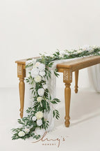Artificial Floral Garland, 6 Ft Ivory Eucalyptus and Rose Decor