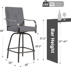 Patio Swivel Bar Stools Set of 4, Outdoor Bar Height Swivel Chairs with Cushions for Garden Balcony Backyard, Grey