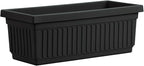 HC Companies 30 Inch Long Fluted Plastic Venetian Garden Window Container Planter Box for Succulents, Indoor or Outdoor Flowers (2 Pack), Black